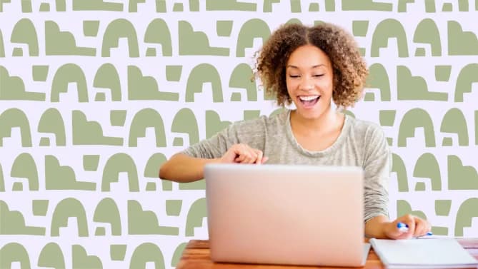 woman working remotely happy