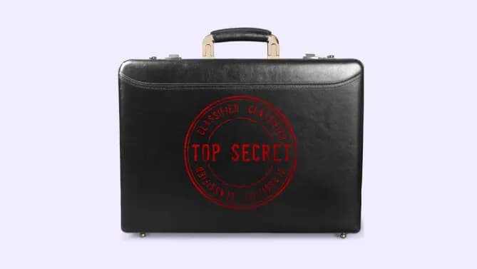 briefcase with "top secret" stamp