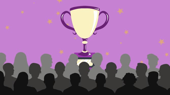 A graphic of an award and a crowd.