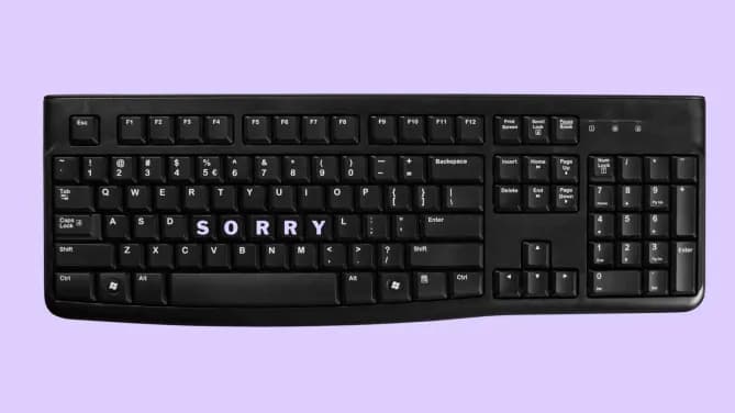 keyboard that reads "sorry"