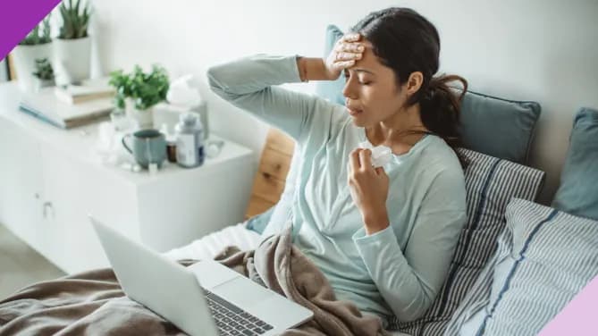 Woman sick, illustrating how to send a "not feeling well" email