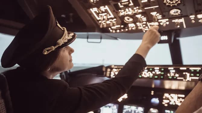 pilot adjusting controls