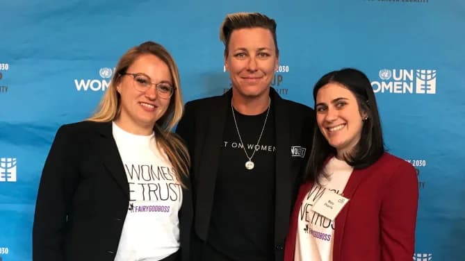 Two-time Olympic gold medalist Abby Wambach (center) with Fairygodboss Diversity Specialist Marta Leja (l.) and Fairygodboss Director of Business Development and Partnerships Mary Pharris