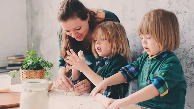 Mom baking with kids