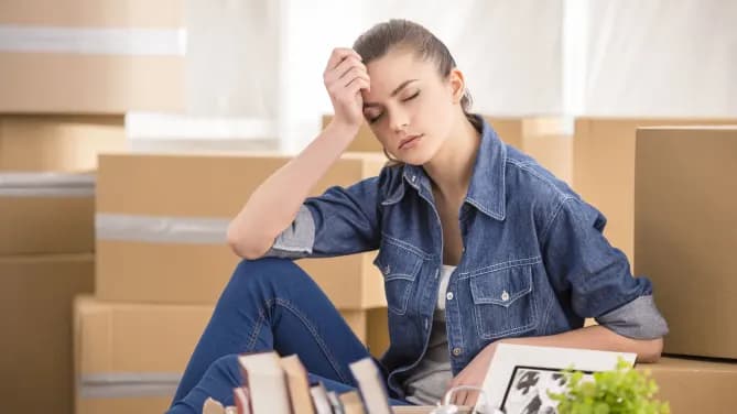 stressed woman moving out