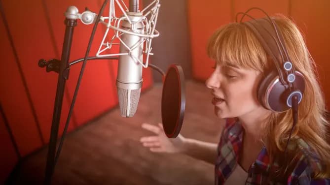 voice actor recording in a studio