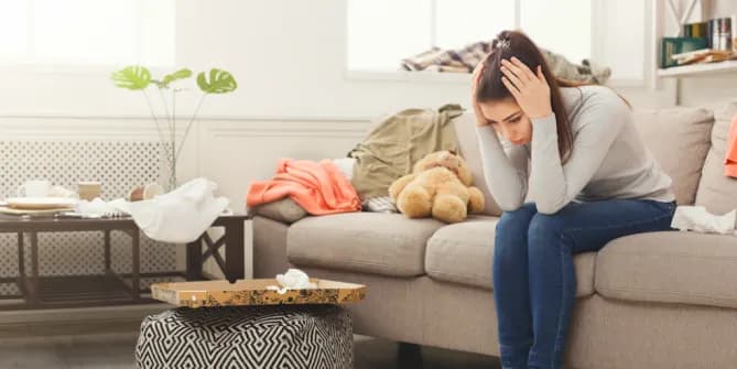 Woman stressed at home