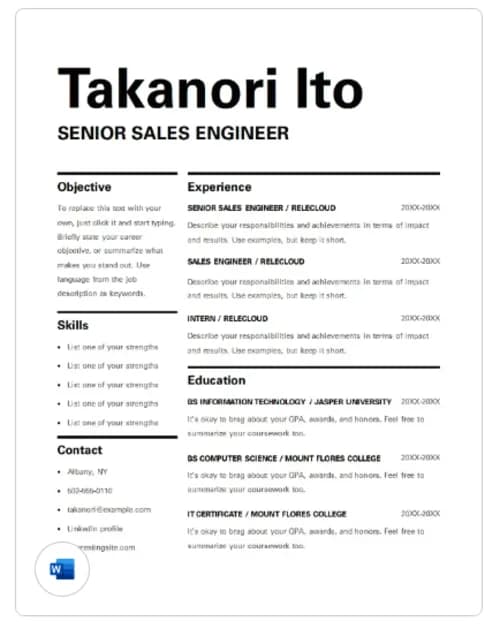 Microsoft word resume template